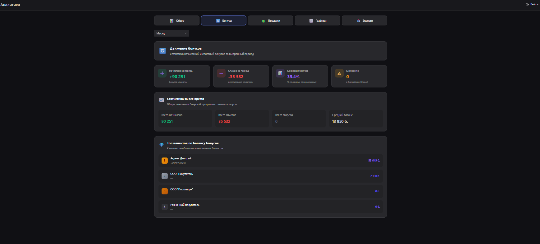 Движение бонусов